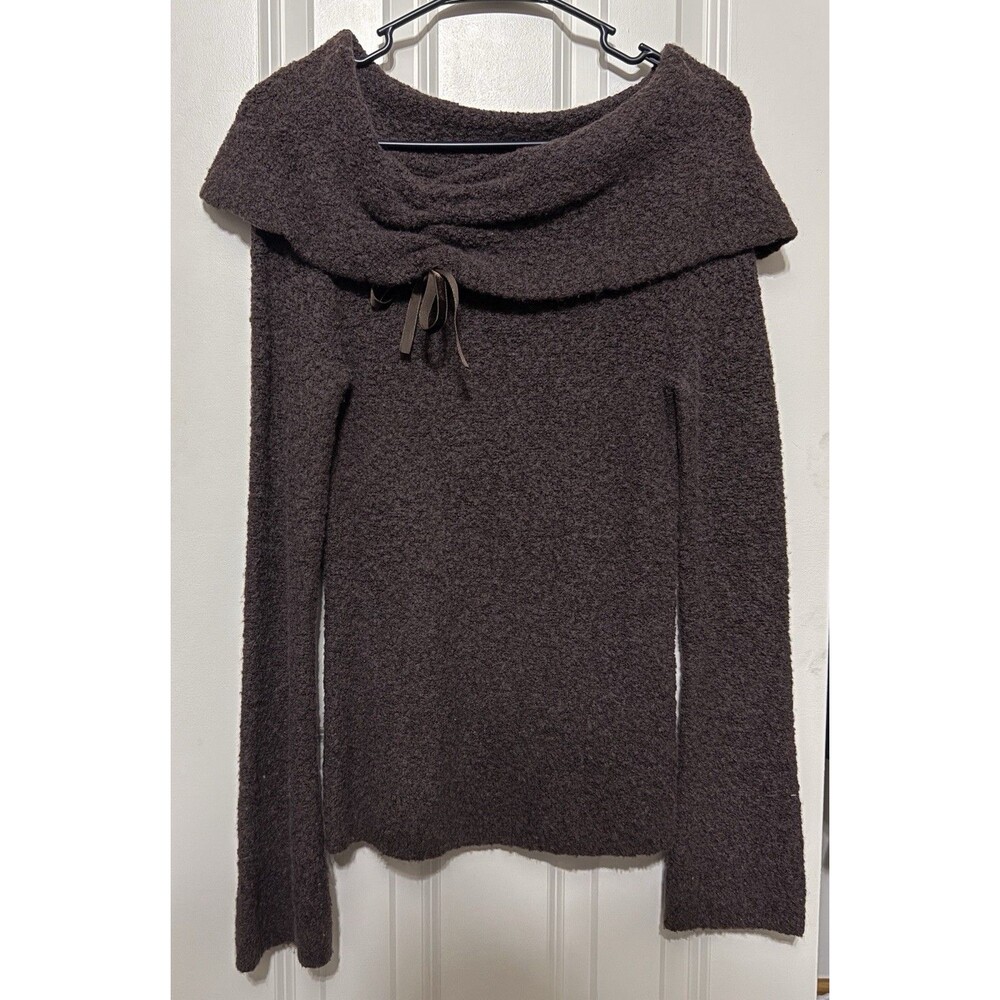 Vintage Moda International Brown Wool Blend Sweater Small Off Shoulder Cowl Neck